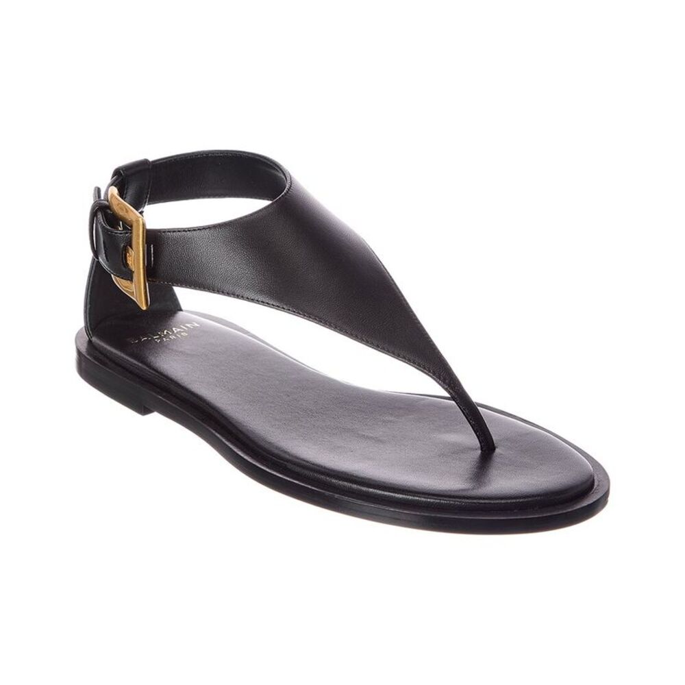 Balmain Anthem Leather Sandal, Black